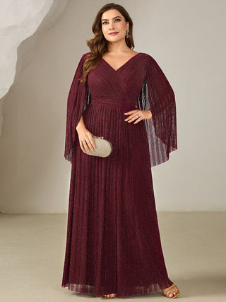 Long Sleeve Batwing Deep V-Neck A-Line Floor Length Evening Dresses