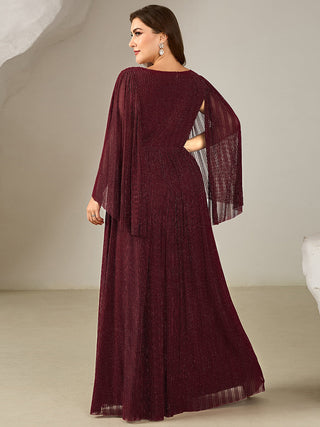 Long Sleeve Batwing Deep V-Neck A-Line Floor Length Evening Dresses