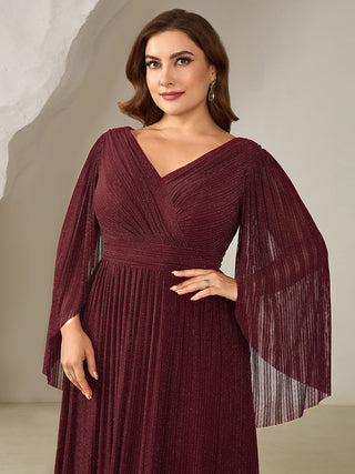 Long Sleeve Batwing Deep V-Neck A-Line Floor Length Evening Dresses