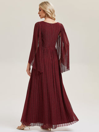 Long Sleeve Batwing Deep V-Neck A-Line Floor Length Evening Dresses