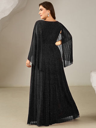 Long Sleeve Batwing Deep V-Neck A-Line Floor Length Evening Dresses