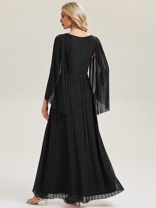 Long Sleeve Batwing Deep V-Neck A-Line Floor Length Evening Dresses