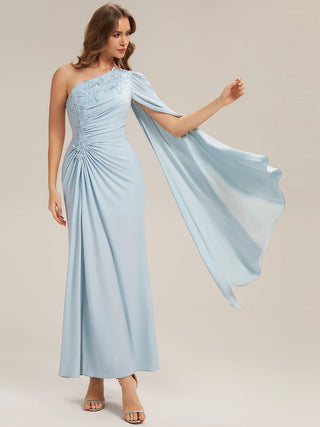 Long Sleeve Cape Sheath High Stretch One-Shoulder Evening Dresses