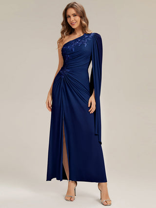 Long Sleeve Cape Sheath High Stretch One-Shoulder Evening Dresses