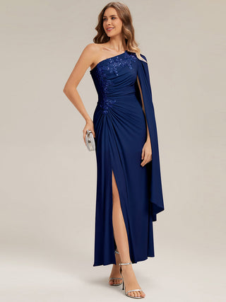 Long Sleeve Cape Sheath High Stretch One-Shoulder Evening Dresses