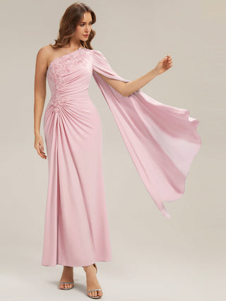 Long Sleeve Cape Sheath High Stretch One-Shoulder Evening Dresses