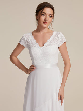 Short Sleeve Deep V-Neck Ruffled Asymmetrical High-Low Evening Dresses