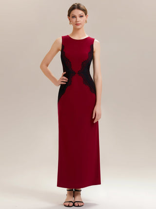 Strapless Round Neck Bodycon Maxi Dress with Eyelash Lace Trim Evening Dresses