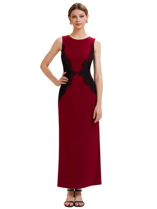 Strapless Round Neck Bodycon Maxi Dress with Eyelash Lace Trim Evening Dresses