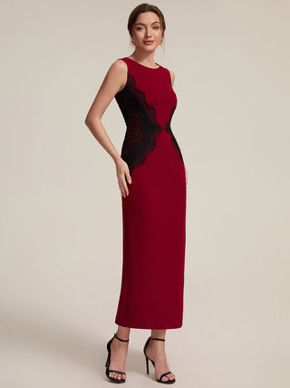 Strapless Round Neck Bodycon Maxi Dress with Eyelash Lace Trim Evening Dresses