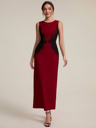 Strapless Round Neck Bodycon Maxi Dress with Eyelash Lace Trim Evening Dresses