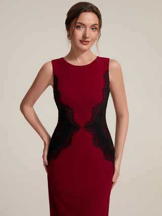 Strapless Round Neck Bodycon Maxi Dress with Eyelash Lace Trim Evening Dresses