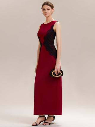 Strapless Round Neck Bodycon Maxi Dress with Eyelash Lace Trim Evening Dresses