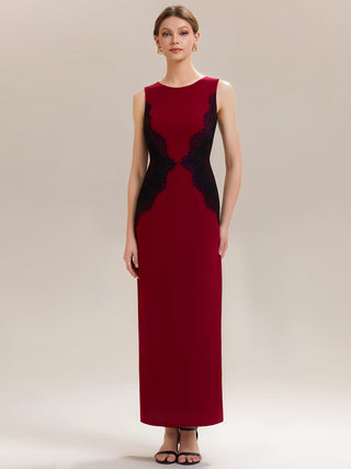 Strapless Round Neck Bodycon Maxi Dress with Eyelash Lace Trim Evening Dresses