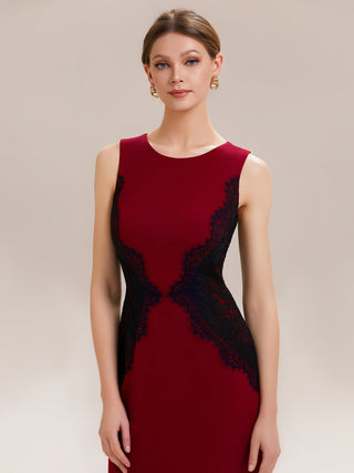 Strapless Round Neck Bodycon Maxi Dress with Eyelash Lace Trim Evening Dresses