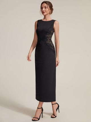 Strapless Round Neck Bodycon Maxi Dress with Eyelash Lace Trim Evening Dresses