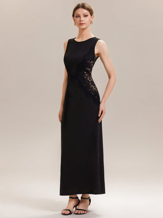 Strapless Round Neck Bodycon Maxi Dress with Eyelash Lace Trim Evening Dresses