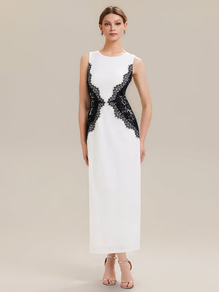 Strapless Round Neck Bodycon Maxi Dress with Eyelash Lace Trim Evening Dresses