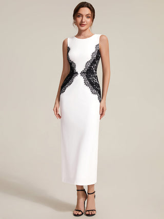 Strapless Round Neck Bodycon Maxi Dress with Eyelash Lace Trim Evening Dresses