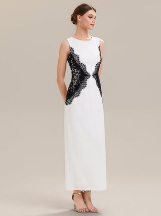 Strapless Round Neck Bodycon Maxi Dress with Eyelash Lace Trim Evening Dresses