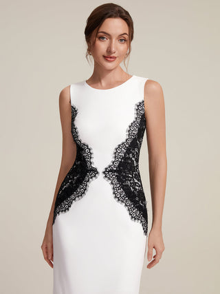 Strapless Round Neck Bodycon Maxi Dress with Eyelash Lace Trim Evening Dresses