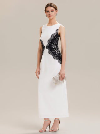 Strapless Round Neck Bodycon Maxi Dress with Eyelash Lace Trim Evening Dresses