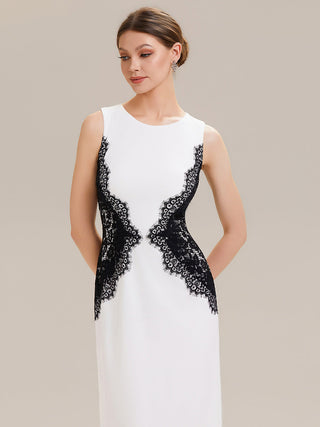 Strapless Round Neck Bodycon Maxi Dress with Eyelash Lace Trim Evening Dresses