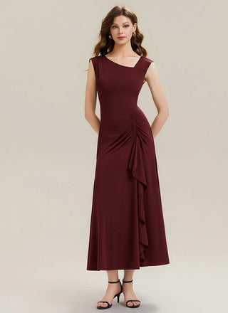 Sleeveless Asymmetrical Ruffled A-Line Maxi Evening Dresses