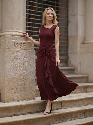 Sleeveless Asymmetrical Ruffled A-Line Maxi Evening Dresses
