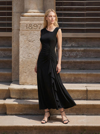 Sleeveless Asymmetrical Ruffled A-Line Maxi Evening Dresses