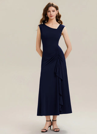 Sleeveless Asymmetrical Ruffled A-Line Maxi Evening Dresses