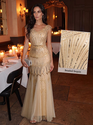 Short Sleeves Off Shoulder Fishtail Embroidered Evening Dresses