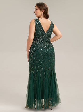 Commercial Sleeveless High Stretch Fishtail Beaded V-Neck Evening Dresses