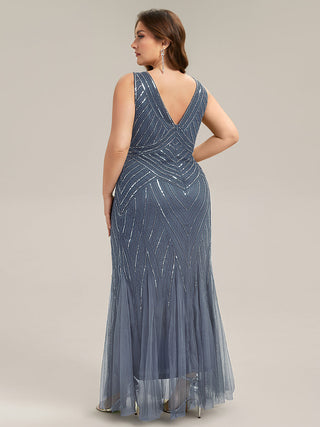 Commercial Sleeveless High Stretch Fishtail Beaded V-Neck Evening Dresses