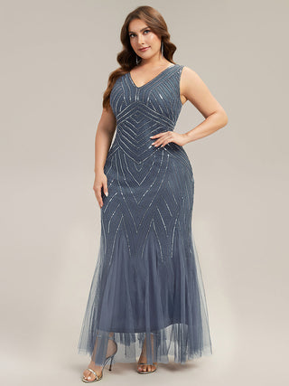 Commercial Sleeveless High Stretch Fishtail Beaded V-Neck Evening Dresses