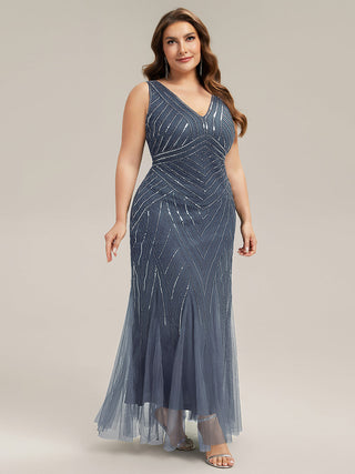 Commercial Sleeveless High Stretch Fishtail Beaded V-Neck Evening Dresses