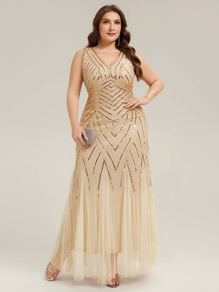 Commercial Sleeveless High Stretch Fishtail Beaded V-Neck Evening Dresses