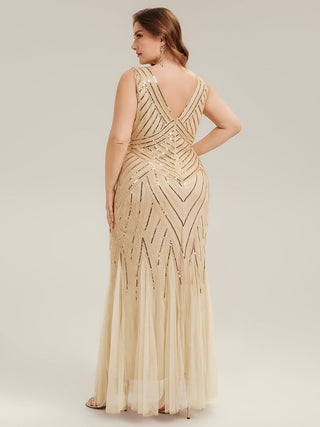 Commercial Sleeveless High Stretch Fishtail Beaded V-Neck Evening Dresses