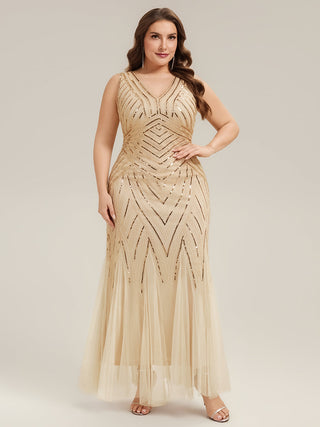 Commercial Sleeveless High Stretch Fishtail Beaded V-Neck Evening Dresses