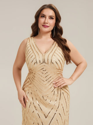 Commercial Sleeveless High Stretch Fishtail Beaded V-Neck Evening Dresses