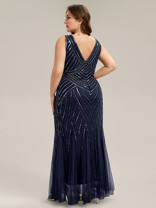 Commercial Sleeveless High Stretch Fishtail Beaded V-Neck Evening Dresses