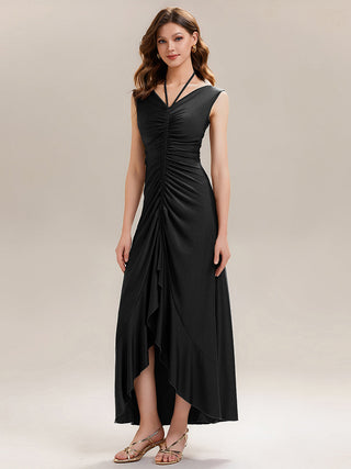 Sleeveless V-Neck High Stretch Bodycon Maxi Dress with Ruffles Evening Dresses