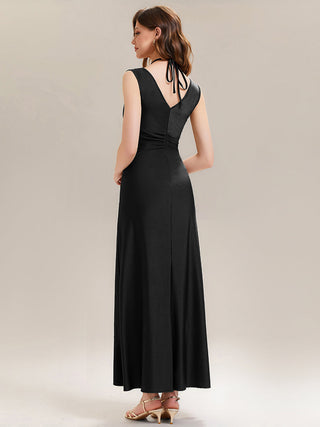 Sleeveless V-Neck High Stretch Bodycon Maxi Dress with Ruffles Evening Dresses