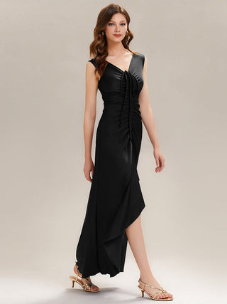 Sleeveless V-Neck High Stretch Bodycon Maxi Dress with Ruffles Evening Dresses