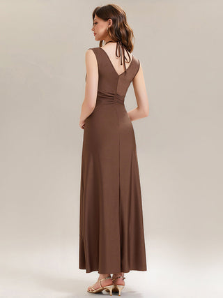 Sleeveless V-Neck High Stretch Bodycon Maxi Dress with Ruffles Evening Dresses