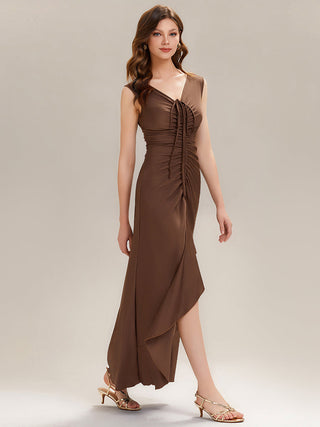 Sleeveless V-Neck High Stretch Bodycon Maxi Dress with Ruffles Evening Dresses