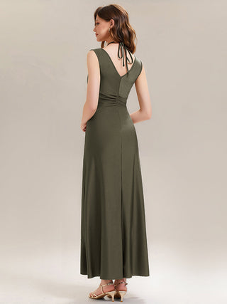 Sleeveless V-Neck High Stretch Bodycon Maxi Dress with Ruffles Evening Dresses