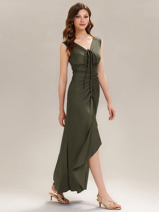 Sleeveless V-Neck High Stretch Bodycon Maxi Dress with Ruffles Evening Dresses
