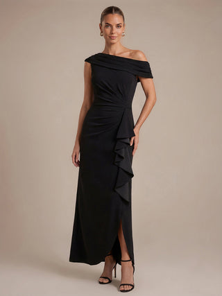 Plus Size Sleeveless Off-Shoulder Crepe Mermaid Slit Evening Dresses