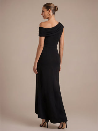 Plus Size Sleeveless Off-Shoulder Crepe Mermaid Slit Evening Dresses